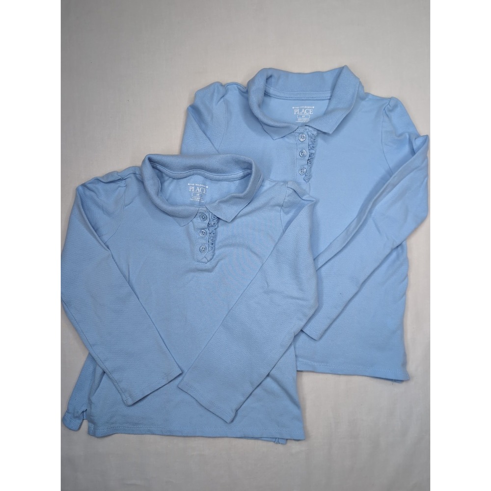 Lot Of 2 The Childrens Place Girl 5t Uniform Ruffle Soft Stretch Pique Polo Blue